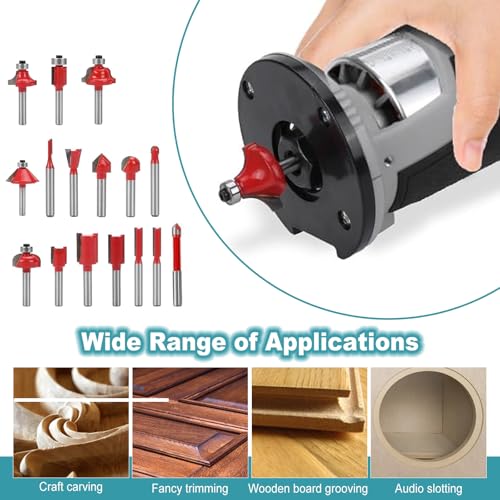 Akku Oberfräse kompatibel mit Makita 18V Akku,800W Bürstenloser Holztrimmer,Akku Oberfräse Trimmer für Makita,Akku Holztrimmer mit 16 Stück 1/4 Hartmetall Fräser Set (ohne Akku & ohne Ladegerät)