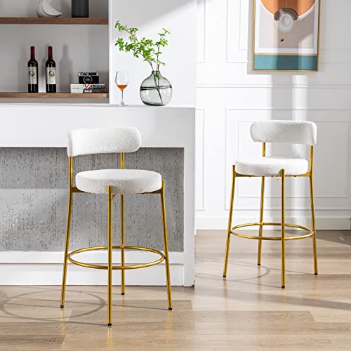 Firomo Bar Stools Set Of 2 (Beige) 27.5'' Bar Stools With Back Polyester Counter Stools Bar Chairs With Backrest, Upholstered Height Stool With Footrest For Dining Room Kitchen Counter Bar #TOP6