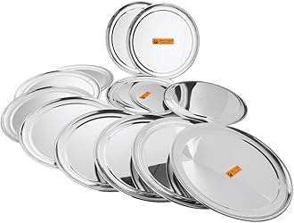 Shri & Sam Stainless Steel High Grade Shagun Dinner Plates (12 Pieces)