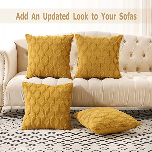 Image of Volcanics Pack of 2 Faux Wool Throw Pillow Covers 20x20 Inches Decorative Farmhouse Velvet Couch Pillow Case Soft Plush Square Boho Cushion Pillowcase, Yellow