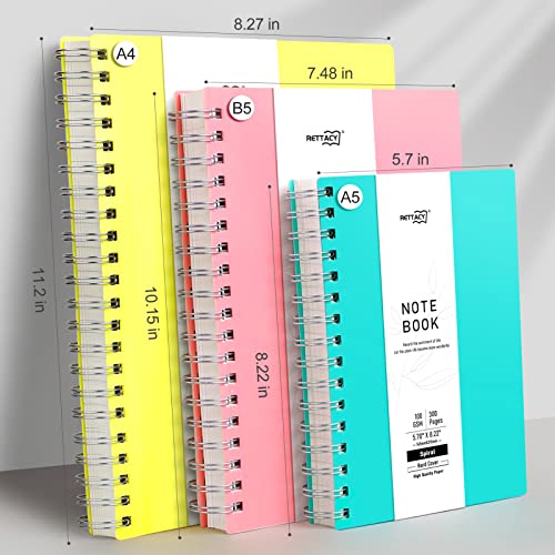 Rettacy Spiral Notebook 300 Pages - A4 Large Spiral Journal With 8.27"X 11.2",100Gsm College Ruled Paper,Hardcover,Twin-Wire Binding,School Supplies Spiral Journal Notebook For Women Men Use #TOP2