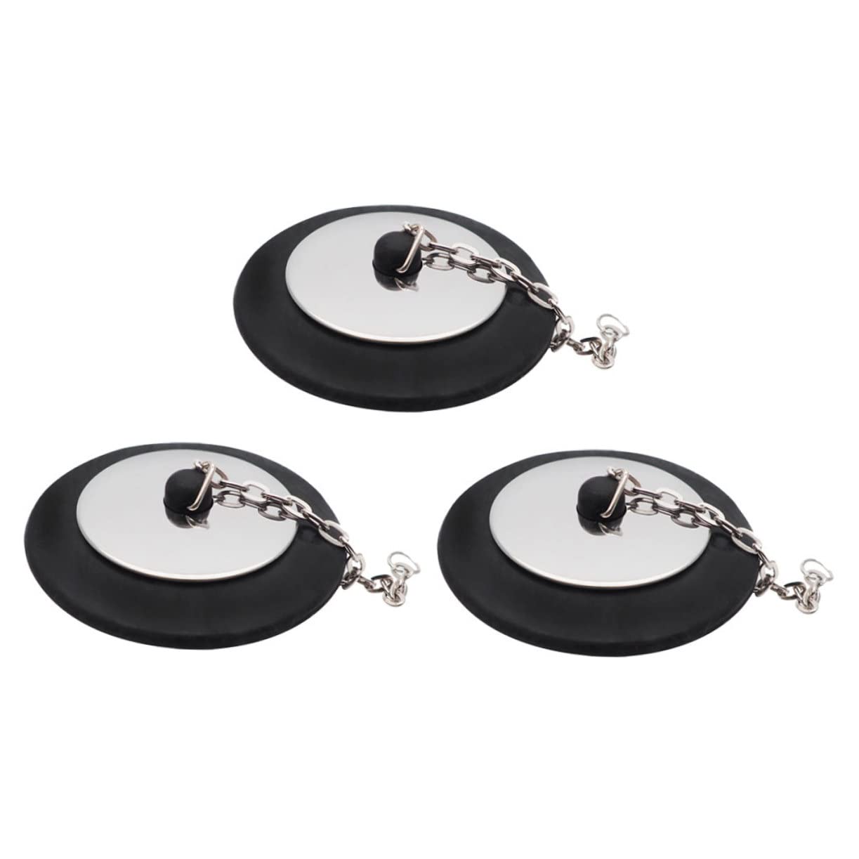 Sosoport 3Pcs Reliable Rubber Bathtub Drain Stoppers with Long Chain Flexible Drain Plug for Easy Use Seal for Clog Prevention Bathroom and Kitchen Sinks