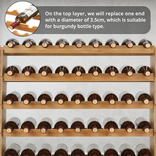 GOCAPTAIN Wine Rack Bamboo Stackable, Bottle Holder Wine Racks Free Standing Storage Display Shelf for Kitchen Cellar Dining Room, Free Tools Assembly
