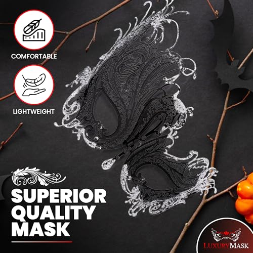Image of Metal Filigree Masquerade Mask for Women - Swan Style Mask with Rhinestones for Mardi Gras, Prom, Halloween & Venetian Party