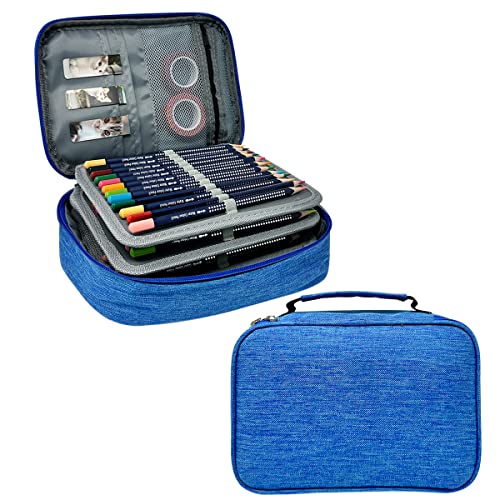 Image of allydrew Large Capacity 72 Slot Pencil Case for Colored Pencils, Stationery Pouch, Blue