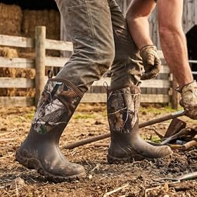 LHG-Mens-13-Waterproof-Rubber-Rain-Boots-Insulated-Neoprene-Mud-Boot-Slip-on-Work-Boot-High-Traction-Wetland-Water-Boot-for-Outdoor-Farming-Hunting-Muddy-Yard-Work