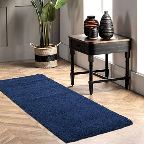 Image of Purav Light 2200 GSM Soft Fluffy Runner Mats (3 x 5 ft, Navy Blue)| Durable & Washable Bedside Runner for Bedroom, Mat for Bathroom, Living Room Floor Home Decoration with Anti Skid Backing