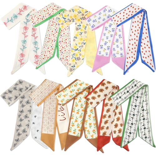 10 Pcs Purse Scarf Headband Scarves Women Skinny Hair Scarf Handbag Ribbon Headband Accessories Neck Decorative