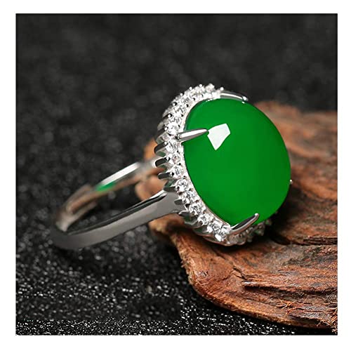 Bague en calcédoine naturelle anneau ouvert ajustable anti-allergie en argent sterling 925