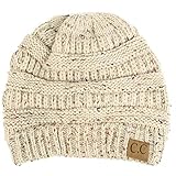 CC Classic Winter Fall Trendy Chunky Stretchy Cable Knit Beanie Hat (Confetti Oatmeal)