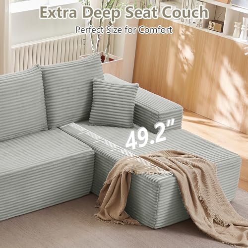 Image of 166.9 inch Cloud Sectional Couch with L-Shape Chaise, Upholstered Corduroy Couches Sleeper with Deep Seat, Modern Modular Comfy Sofa Chaise Longue for Living Room Bedroom, No Assembly Required, Grey