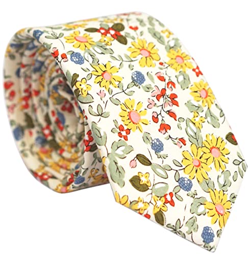 Image of BELLUNO Men's Cotton Floral Skinny Tie, 2.5 inch Width, with Gift Box