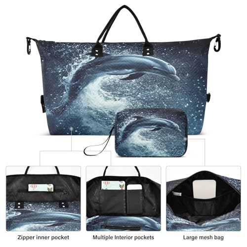 Weekender Bags Travel Duffel Gym Bag Dolphin Carry on Overnight Tote Bag with Toiletry Bag for Airplane Travel Trip Gym Yoga2