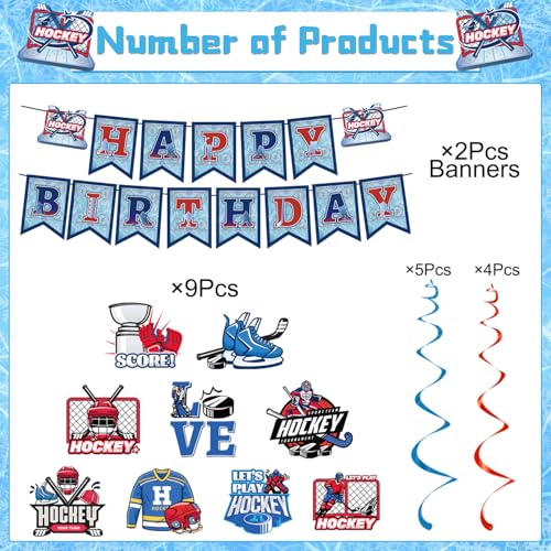 Image of Hockey Birthday Party Decorations - 11PCS Hockey Birthday Decorations Banner Hanging Swirls Game Day Game Time Sport Themed Party Decor Supplies for Kids Fans Boys