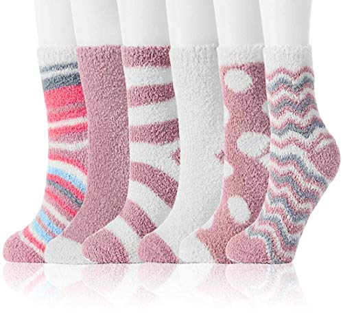 Image of HIALTODAY Fuzzy Socks Womens Cozy Fluffy Socks for Women Soft Winter Warm Socks for Home Christmas Gifts, Hot Pink