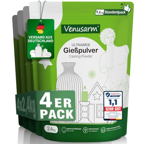 Keramik Gießpulver Weiß 9 6kg [TESTSIEGER] Gips zum Gießen Natürlicher Reliefgießpulver Lufthärtend und Geruchslos Giesspulver Weiss für Silikonformen Gießformen Gießmasse Weiß Ultra