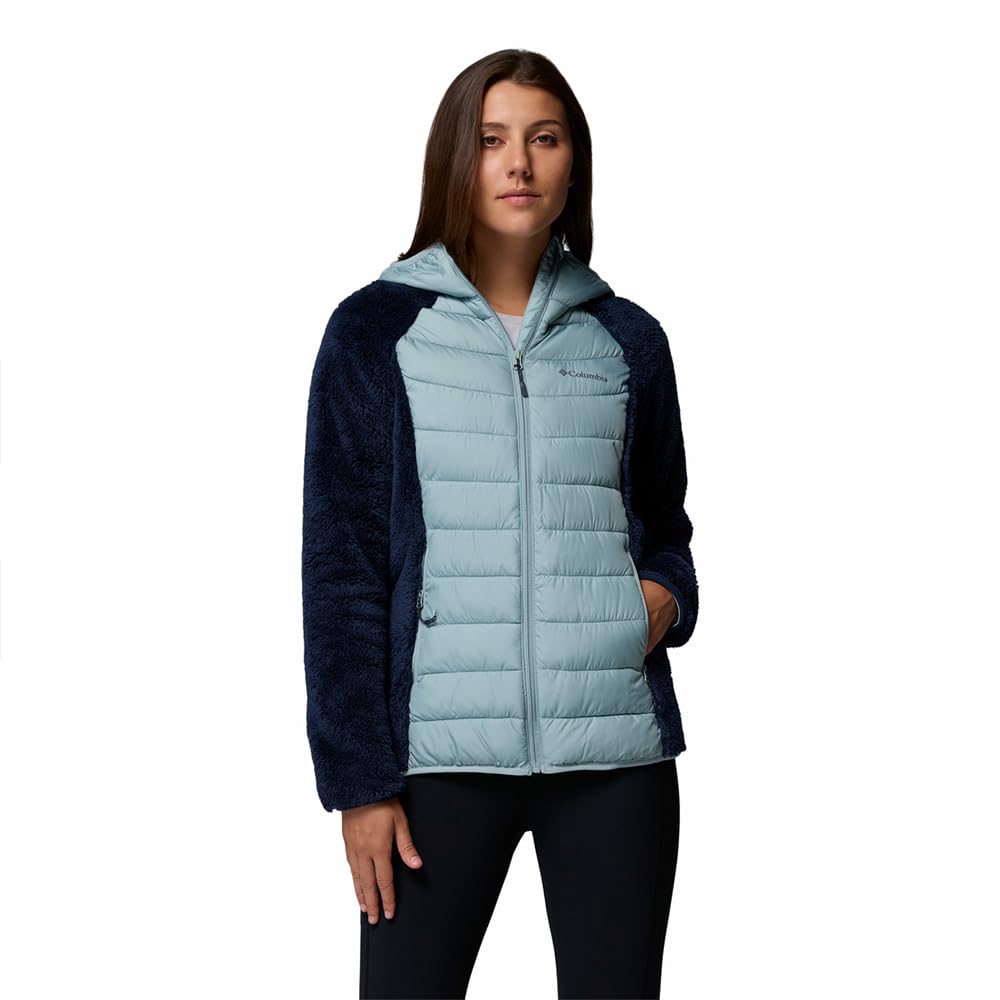 Columbia Women's Powder Lite 2 Sherpa Hybrid Jacket, Puffer Jacket, Collegiate Navy, Crushed Blue, L