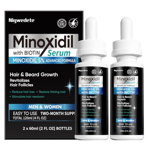 Nigwedete 5% Minoxidil Hair Growth Serum for Men & Women Advanced Hair Growth Serum with Biotin Castor Oil & Hydrolyzed Collagen for Hair Loss Treatment Strengthen Hair Roots 120ml