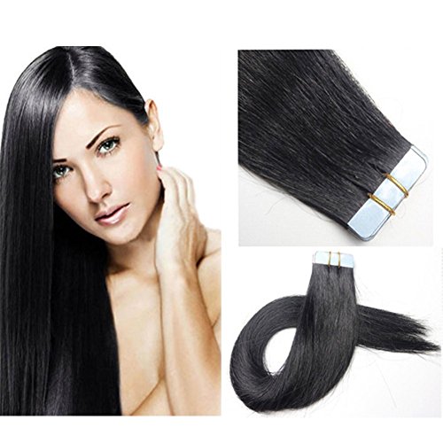 Tape In Human Hair Extensions Silky Straight Skin Weft Human Remy Hair (16 inches, 1)