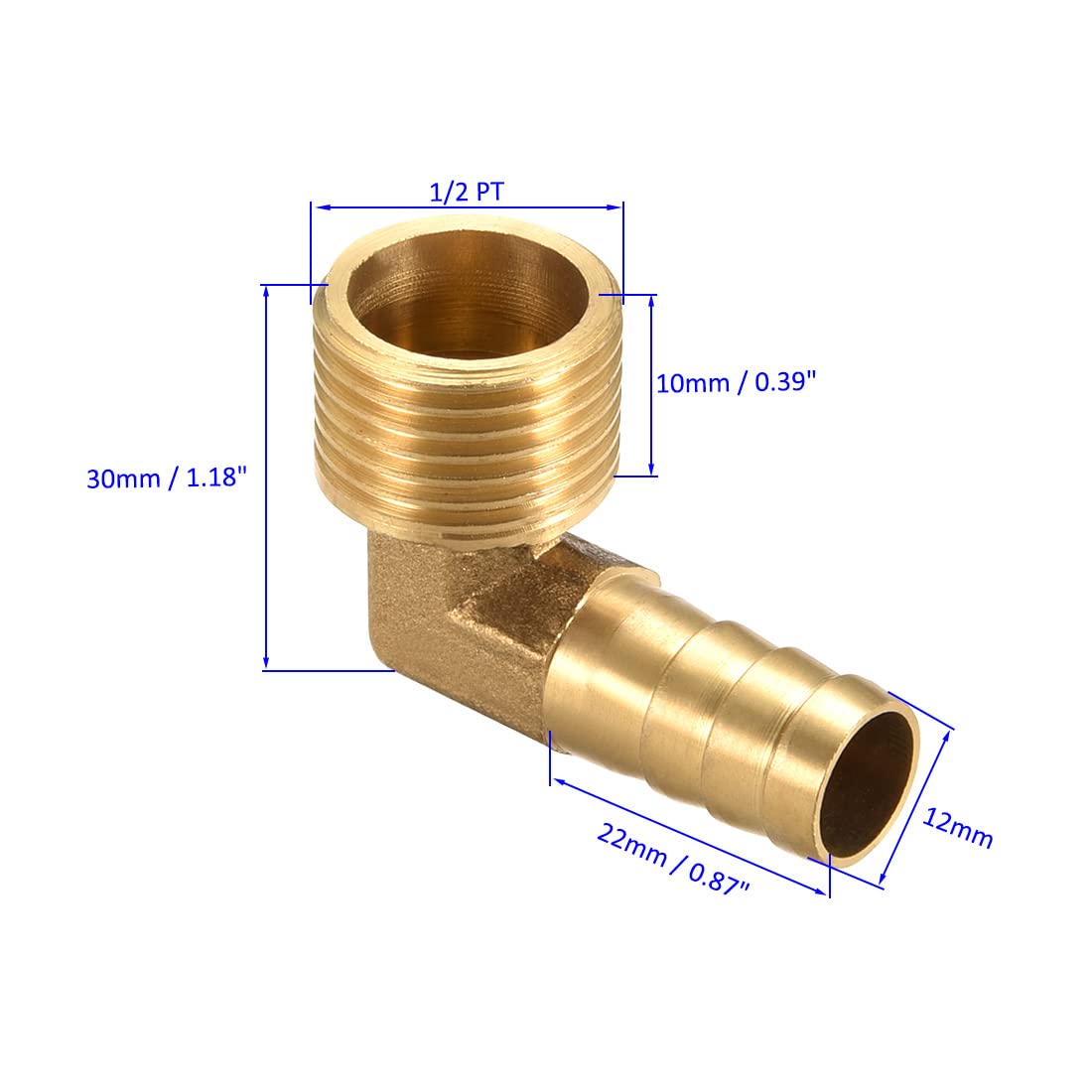 YDHfdc 2 Pezzi Ottone Gomito Tubo Raccordo Barb In Ottone Raccordo Tubo Gomito A 90 Gradi 12 Mm Da Spinato A 1/2" G Filettato Maschio Per Acqua, Carburante, Aria - Foto 11