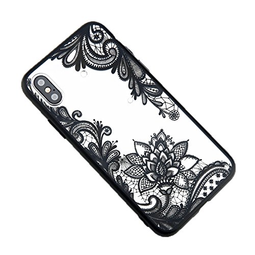 Custodia per iPhone X Sexy Retro Floreale | Nero | Disegno pizzo con henné mandala fiore