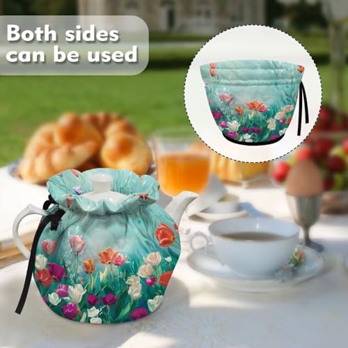 Image of Colorful Flowers Tea Cozy Insulation Kitchen Accessory Tea Cozies Covers Kitchen Home Decorative Tea Pots Cozy for Keeping Warm Kettle Dust Cover