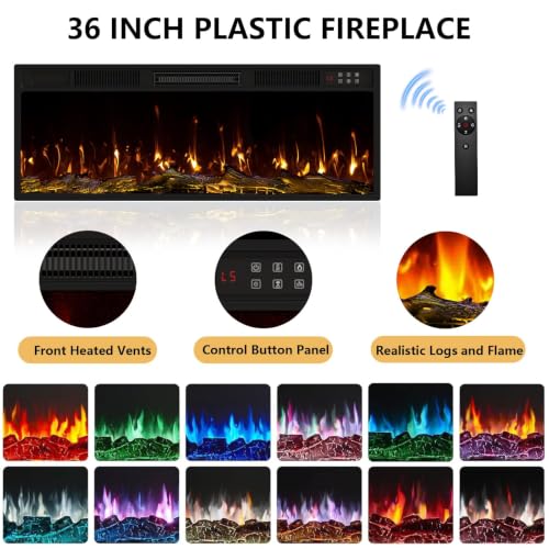 Image of Waleaf 70 inch Fireplace TV Stand with 36 inch Electric Fireplace,20 Colors LED Lights Entertainment Center for Living Room,Large High Gloss TV Console Cabinet for Televisions up to 80+ Inch
