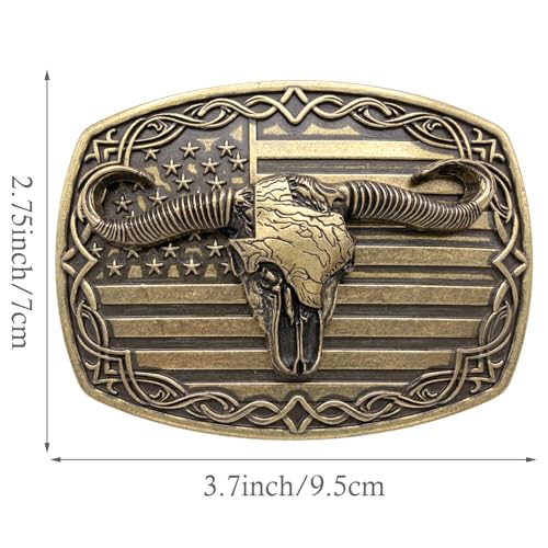 Image of HUABOLA CALYN Long Horn Bull Belt Buckles for Men Women American Flag Texas Star Belt Buckles