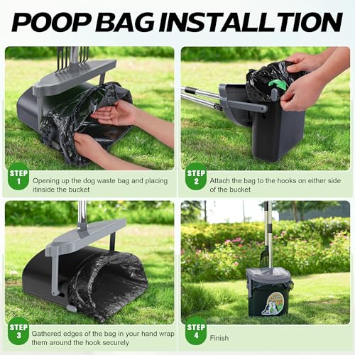 Image of UPSKY 33.4 inch Dog Pooper Scooper Swivel Bin & Rake Kit with 100 Waste Bags