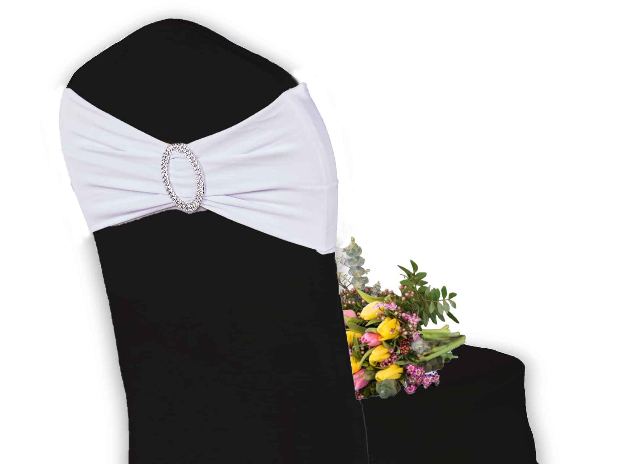 Elegant Event Essentials, 10 Pieces, Spandex Stretch Elastic with Round Buckle Slider Chair Cover Band