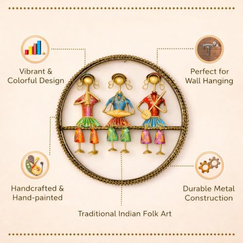 Image of CraftVatika Metal Wall Decor, Musician Rajasthani Wall Hanging Decorations, Home Wall Decoration Items for Living Room, Wedding Anniversary Return Gift for Women, Set of 1 (15.3 Inches Height)