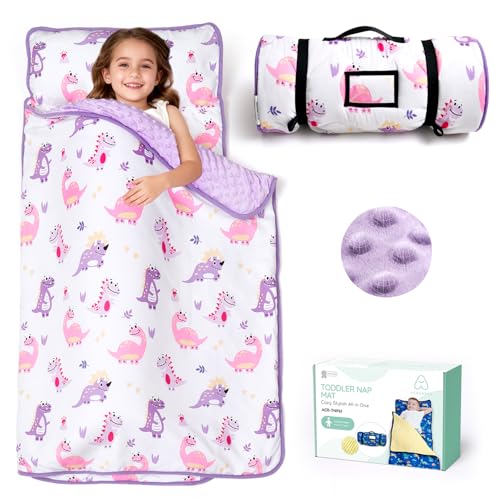 Image of ACRABROS Toddler Nap Mat with Pillow and Blanket, Large Rolled Napping Mats,Slumber Bags for Boys Girls,Kids Sleeping Bag for Daycare, Preschool Travel