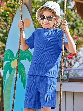 Haloumoning Ensemble de vêtements d'été pour garçon - Couleur unie - T-shirt à manches courtes avec short élastique - Ensemble de vêtements décontractés avec structure