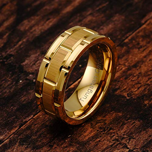 100S JEWELRY Engraved Personalized Tungsten Ring For Men Women Wedding Band Gold Brick Pattern Size 6-162