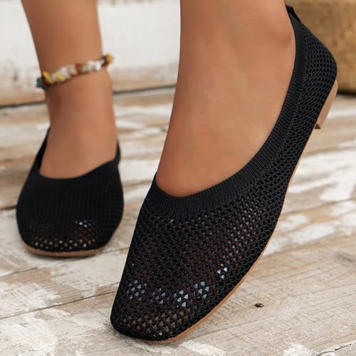 Bellirala Women's Woven Mesh Flats Comfortable Breathable Ballet Flats Knitted Ballerina Shoes Square Toe Flat Mary Janes Elegant Casual Walking Work Shoes4