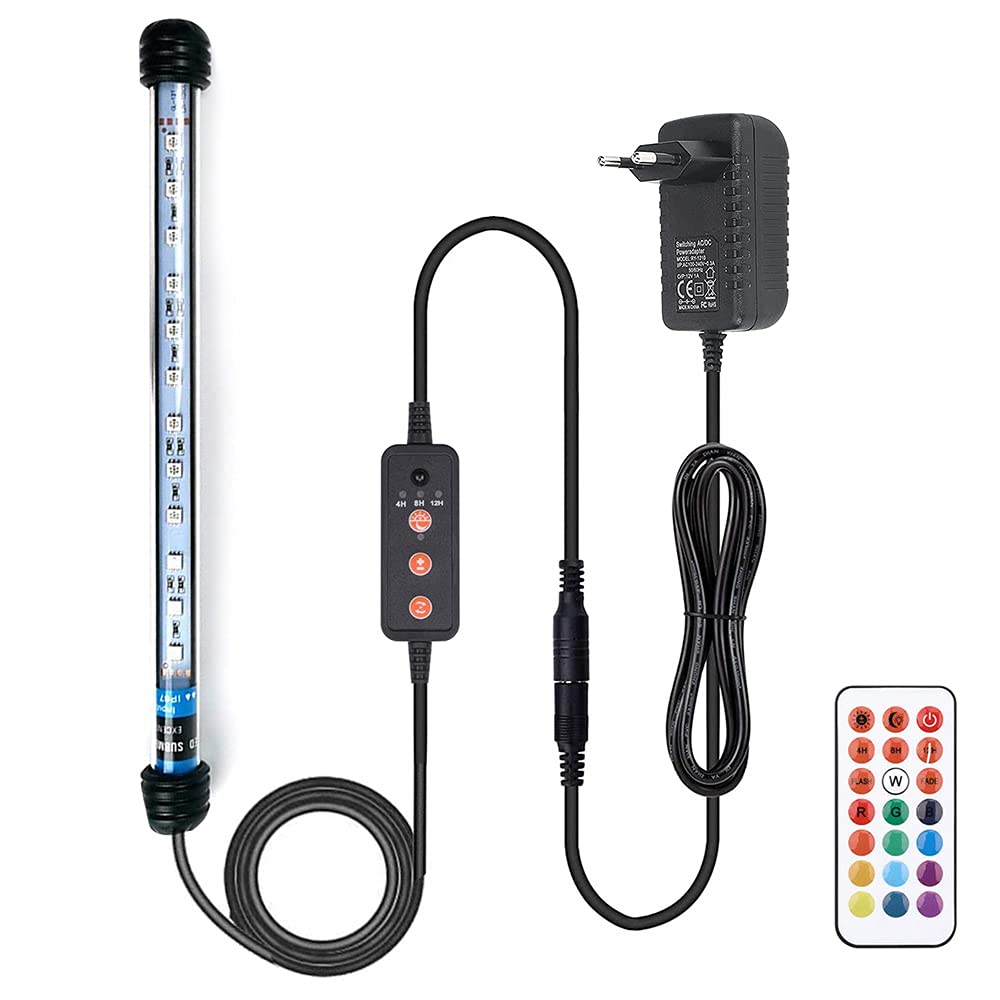 VARMHUS Tauchen Aquarium Licht,Aquarium LED Beleuchtung Die Fernbedienung kann 13 Farben und 5 Helligkeitsstufen einstellen,24/7 Automatischer Öffnungs-Schließzyklus und Dreistufiger Timer (RGB 28cm)