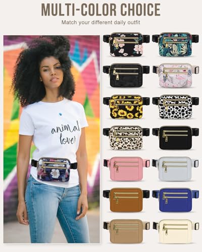 Image of Fanny Packs for Women 4 Zip Pocket Crossbody Belt Bag Waist Bags | Waterproof, Fashion Waist Pack, Crossbody Bags for Women, with Adjustable Strap, for Workout,Running,Traveling(Watercolor,M)