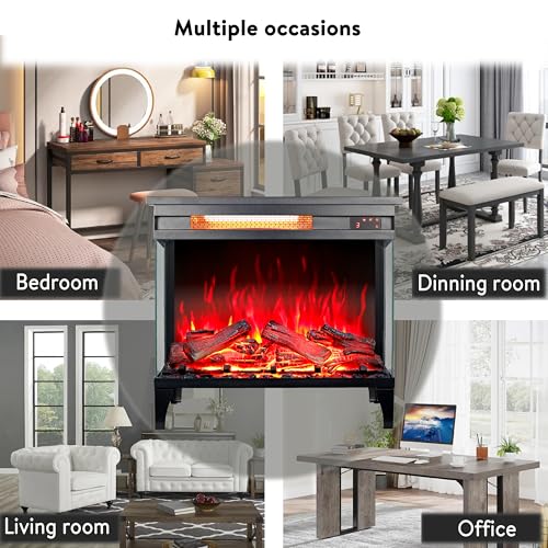 ESPIDOO 24 Inch Electric Fireplace Heater: Three Sided Glass Modern Design with Adjustable Flame Effects - Freestanding Portable Fireplace for Creative Studio & Office Space - Image 2
