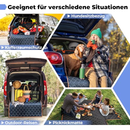 KYG Kofferraumschutz Hund Gesteppte Hundedecke & Schutzmatte mit Seiten- und Ladekantenschutz, Wasserdicht, Kratzfest, Universell für Auto-Kofferraum Pflegeleicht
