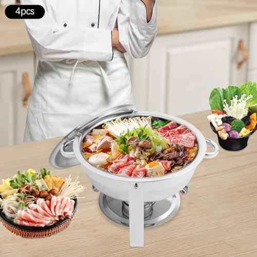 Garbenat Chafing Dish Buffet Set 4 Set Edelstahl Speisenwärmer 4.5L Buffet Wärmebehälter für Speisen Warmhaltebehälter Essen Buffetwärmer für Hotel, Party, Cafeterias (Silber- 4 Set) – Bild 4