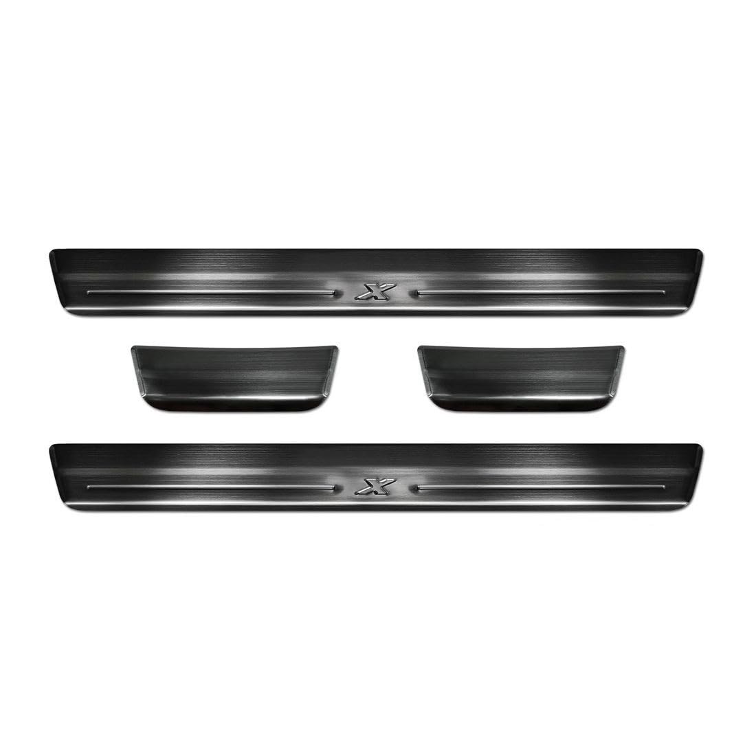 Avisa Black Stainless Steel Door sill protectors compatible with Toyota Aygo X 2022- 'Lines X' - 4-pieces