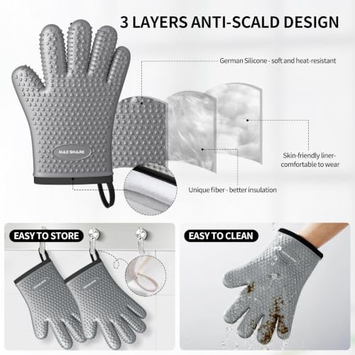 Image of MAD SHARK Silicone Oven Mitts with Fingers Heat Resistant 450F in Kitchen