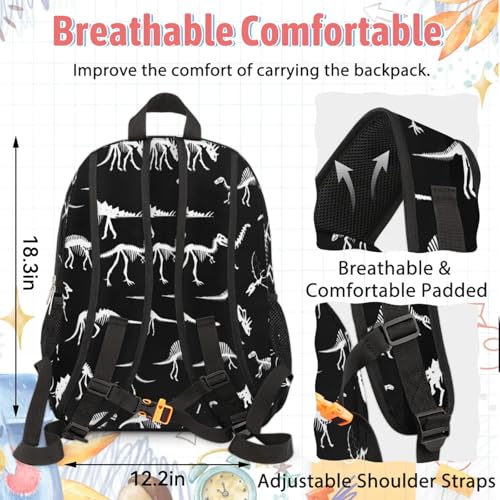 Custom Name Backpack with Lunch Box Set of 2 Personalized Dinosaur Skull Backpacks and Lunch Bag Shoulder Bag Daypack, Dinosaur Printed Customized Gifts4