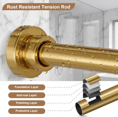 Immiehh Gold Shower Curtain Rod, 34-66 Inch Heavy Duty Tension Rod — view 6