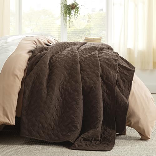 Image of Bedsure Quilts Queen Size - Lightweight Bedspreads Queen Size with Basket Weave Pattern, Soft Quilt Bedding Set, Brown Comforter Set Coverlet for All Seasons with 2 Pillow Shams (90 inch x 96 inch)