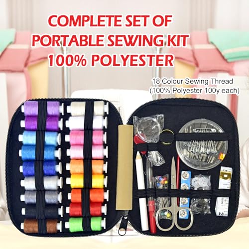 Image of Sewing Kit with Case Portable Sewing Supplies for Home Traveler, Adults, Beginner, Emergency, Contains 18 Sewing Thread, Scissors, Needles, Measure etc,Very Light Tan