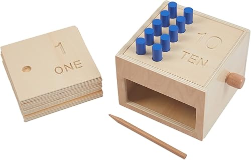 Adena Montessori Juguetes Juego de clavijas de madera para contar del 1 al 10 con números, caja de clavijas y clavijas de volcar  Juguete educativo