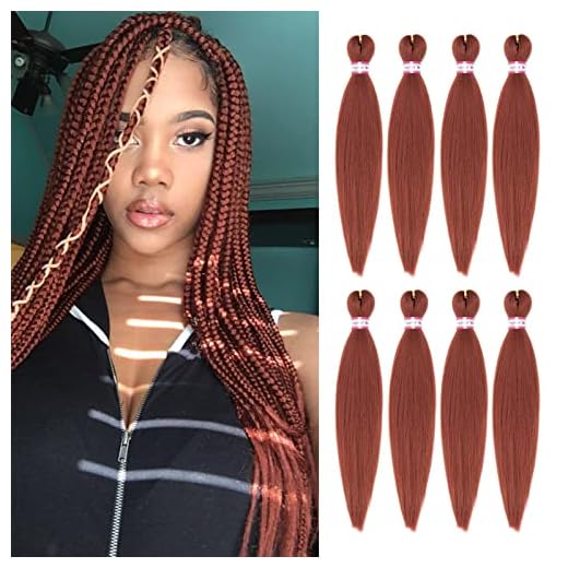 Pre Stretched Braiding Hair 8 Packs 20 Inch Copper Red Synthetic Braiding Hair Natural Easy Twist Braids Crochet Hair Hot Water Setting Professional Soft Yaki Straight Texture (#350)