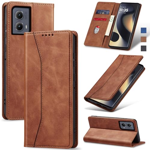 Image of Jasonyu Flip Wallet Case for Motorola Edge (2024) 5G,Brown