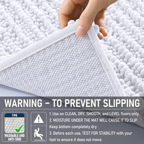 Image of OLANLY Long Bathroom Rugs Runner 47x24, Thick Soft and Absorbent Chenille Bath Mat, Non-Slip, Machine Washable Quick Dry Bath Rugs for Tub Shower Floor, Home Decor Accessories, White